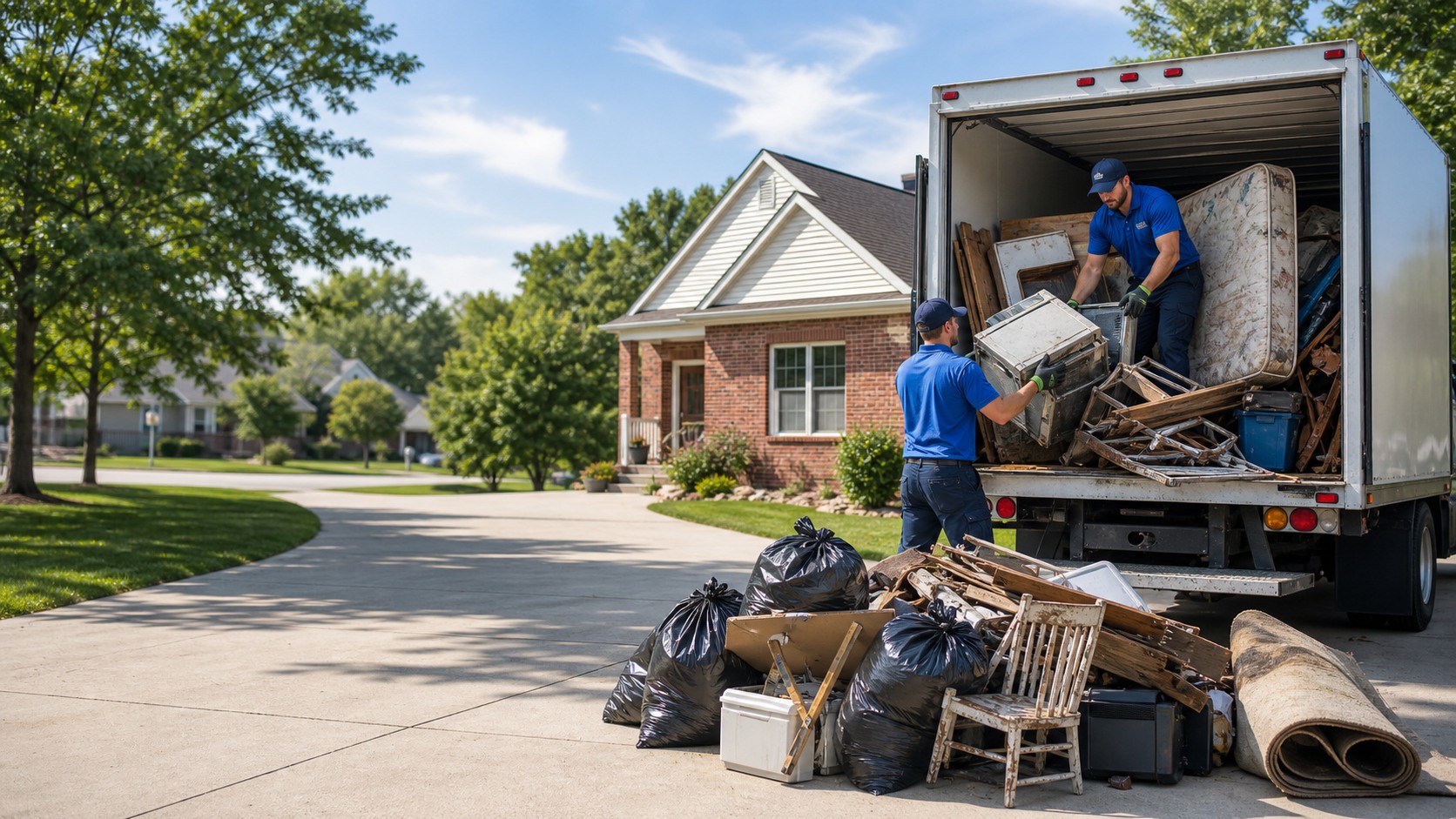 Professional junk removal crew loading truck